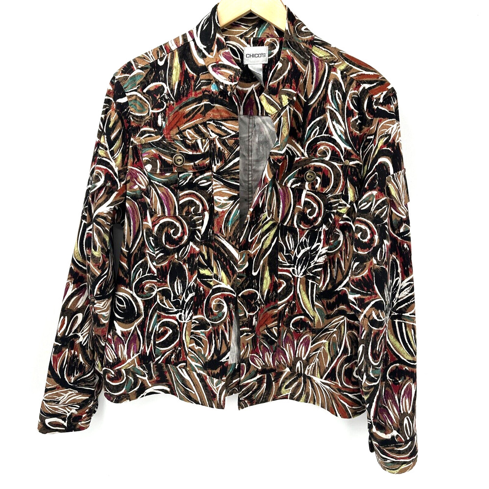 Chico's Open Jacket Womens Large Art to Wear‎ Abstract Long Sleeves Colorful